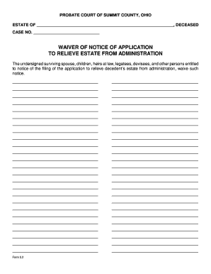 Ohio Waiver of Notice of Application to Relieve Estate from Administration