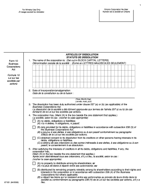 Ontario Articles of Dissolution Form 10