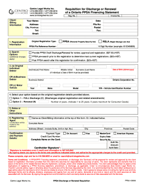 Ontario PPSA Financing Statement Discharge or Renewal