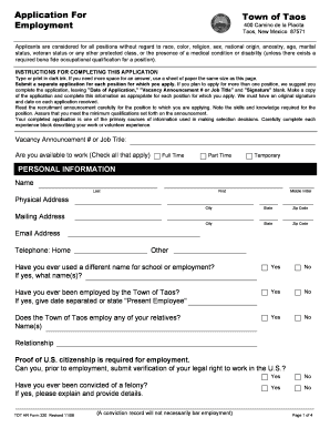 Town of Taos Employment Application
