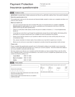 Payment Protection Insurance Questionnaire