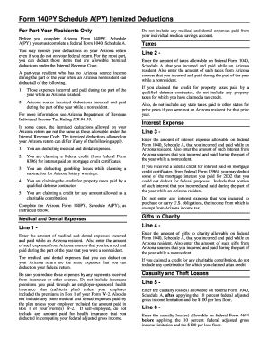Arizona Form 140PY Schedule A(PY) Itemized Deductions
