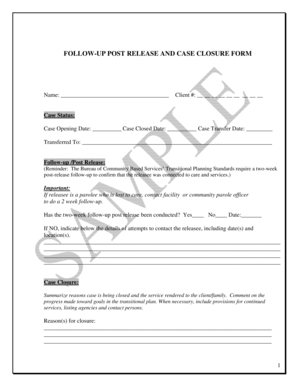 Follow-Up Post Release and Case Closure Form