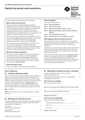 WEX001 Form: Registering Exempt Waste Operations