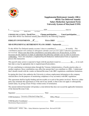 University System of Maryland 403(b) Salary Reduction Agreement