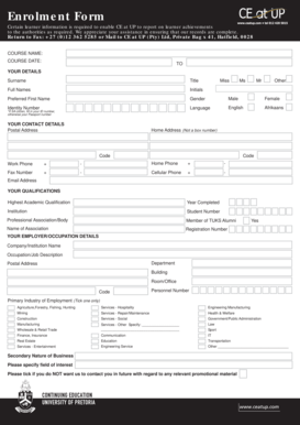 South Africa Enrolment Form