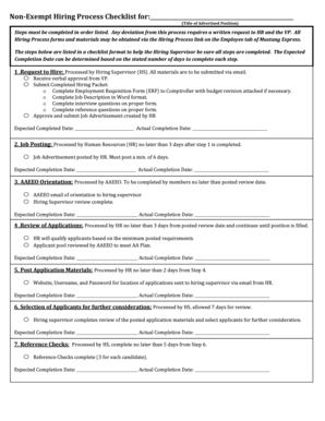 Non-Exempt Hiring Process Checklist