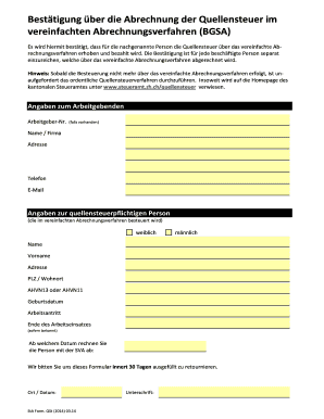 Bestätigung über die Abrechnung der Quellensteuer im vereinfachten Abrechnungsverfahren (BGSA)