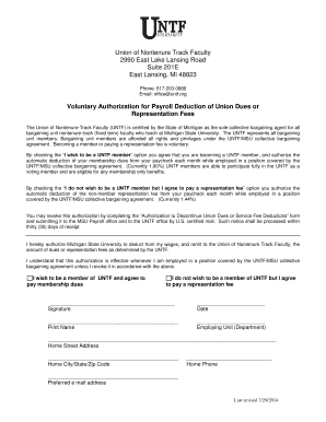 UNTF Payroll Deduction Authorization Form - Michigan State - hr msu