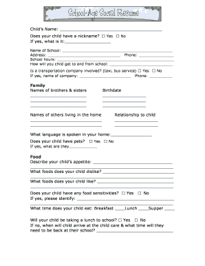 Child Care Information Form