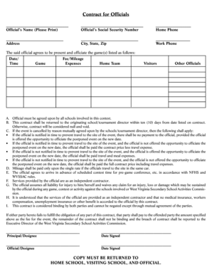 West Virginia Officials Game Contract