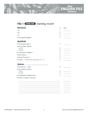 English File Advanced Learning Record