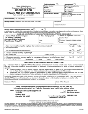 Washington Trade Act Determination Request
