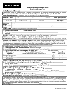 Delta Dental Enrollment Change Form