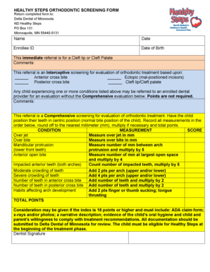 Healthy Steps Orthodontic Screening Form