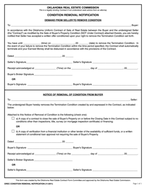 Oklahoma Real Estate Condition Removal Notification
