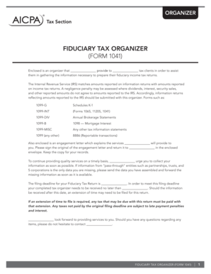 Fiduciary Tax Organizer Form 1041
