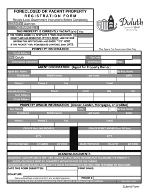 Foreclosed or Vacant Property Registration Form