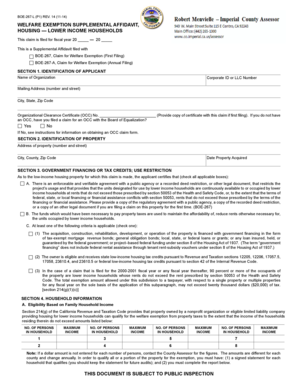 California Welfare Exemption Supplemental Affidavit