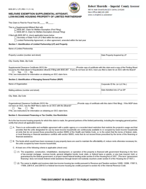 California Welfare Exemption Supplemental Affidavit