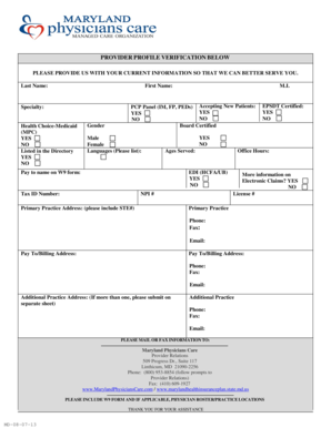Provider Profile Verification Form