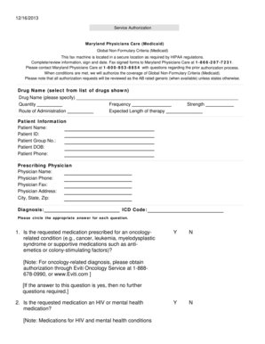 Maryland Medicaid Global Non-Formulary Criteria Authorization