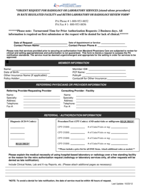 Urgent Request for Radiology or Laboratory Services Form