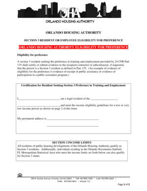 Orlando Housing Authority Section 3 Preference Form