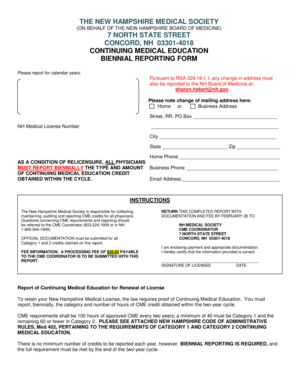 New Hampshire Medical License Continuing Education Report