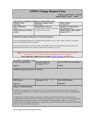 AMWG Change Request Form Change Control Number: 2015024 Implementation Version: Future This Section Is Completed by Submitter of Change Request Only: Submitter Name: Submitting Company Name: John Schatz TXU Energy Date of Submission: