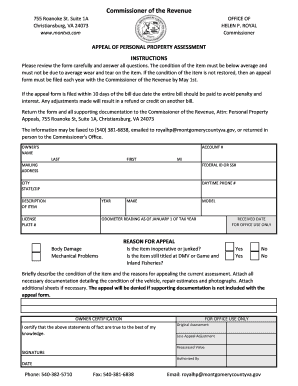 Virginia Personal Property Assessment Appeal Form