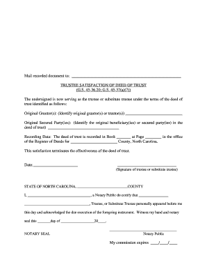 Trustee Satisfaction of Deed of Trust