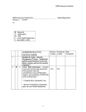 HIPAA Security Checklist