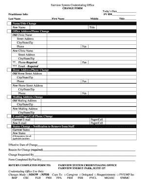 Fairview System Practitioner Change Form