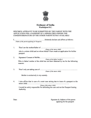 Affidavit for Minor Child Passport Consent