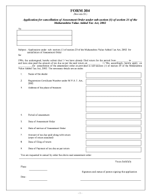 Application for Cancellation of Assessment Order