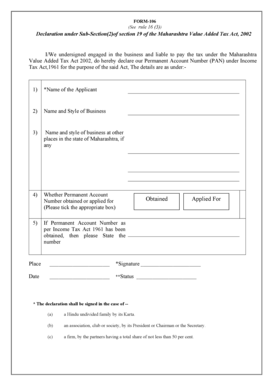 Maharashtra VAT PAN Declaration Form