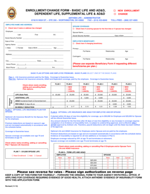 New Hampshire Life and AD&D Enrollment Form