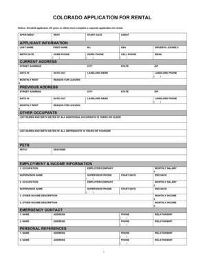 Colorado Rental Application Form