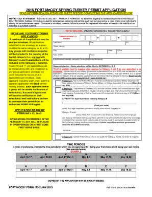 2015 Fort McCoy Spring Turkey Hunting Permit Application