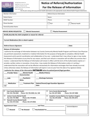 Managed Mental Health Care Notice of Referral/Authorization