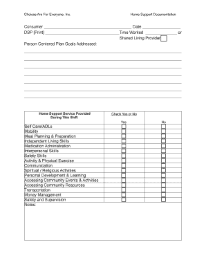 Home Support Documentation Form