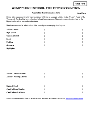 Wendy's High School Athletic Recognition Nomination Form