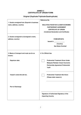 Malaysia-Pakistan Certificate of Origin Form