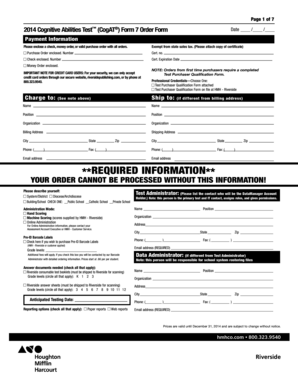 2014 Cognitive Abilities Test Form 7 Order Form