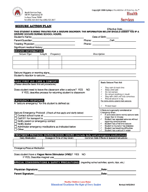 Seizure Action Plan