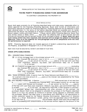 Texas Third Party Financing Condition Addendum
