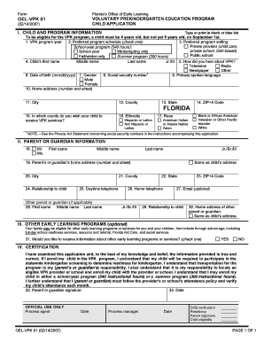 Florida Voluntary Prekindergarten Education Program Child Application