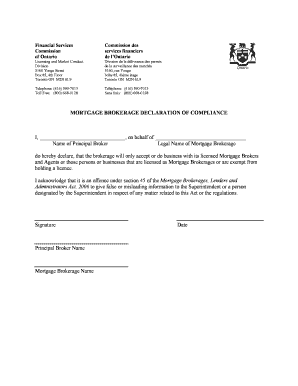 Mortgage Brokerage Declaration of Compliance