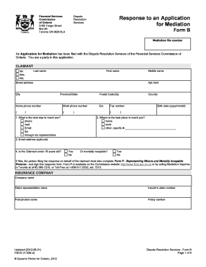 Ontario Mediation Response Form B